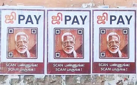 कृपया स्कैन करें और घोटाला देखें, तमिलनाडु में लगे जी-पे के पोस्टर्स