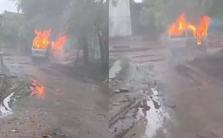 ग्वालियर में बच्चों से भरी वैन में लगी आग, वैन चालक मौके से फरार 