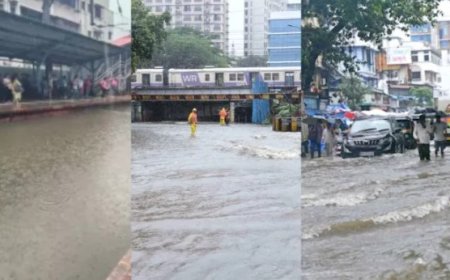 मुंबई में भारी बारिश, सड़कें डूबीं, 50 से ज्यादा उड़ानें रद्द
