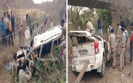 पुल से गिरी तेज रफ्तार स्कॉर्पियो, 4 की मौके पर मौत, 2 घायल