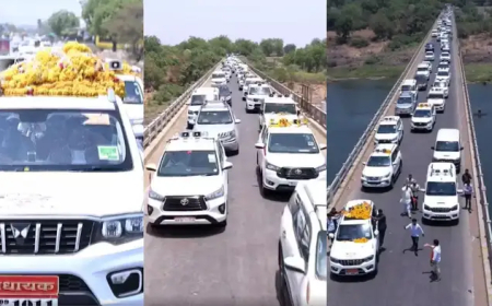 केबिनेट प्रभारी मंत्री विश्वास सारंग का खरगोन दौरा, गाड़ियों की लगी लंबी कतार