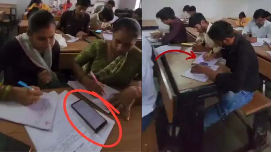 700 रुपए देकर छात्रों ने की सामूहिक नकल, सोशल मीडिया पर वायरल हुआ परीक्षा केन्द्र का नजारा